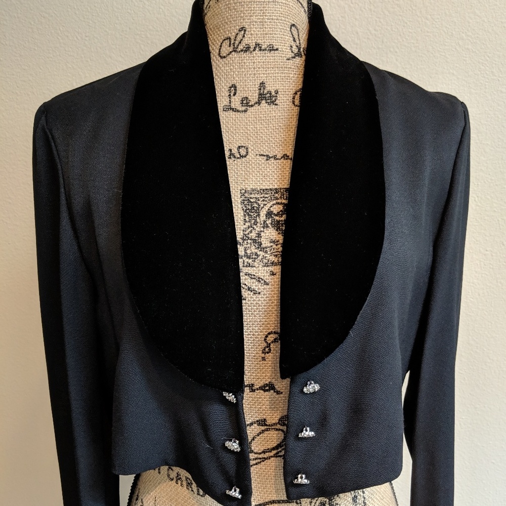 Vintage J.R. Nites velvet black rhinestone buttons jacket 1990